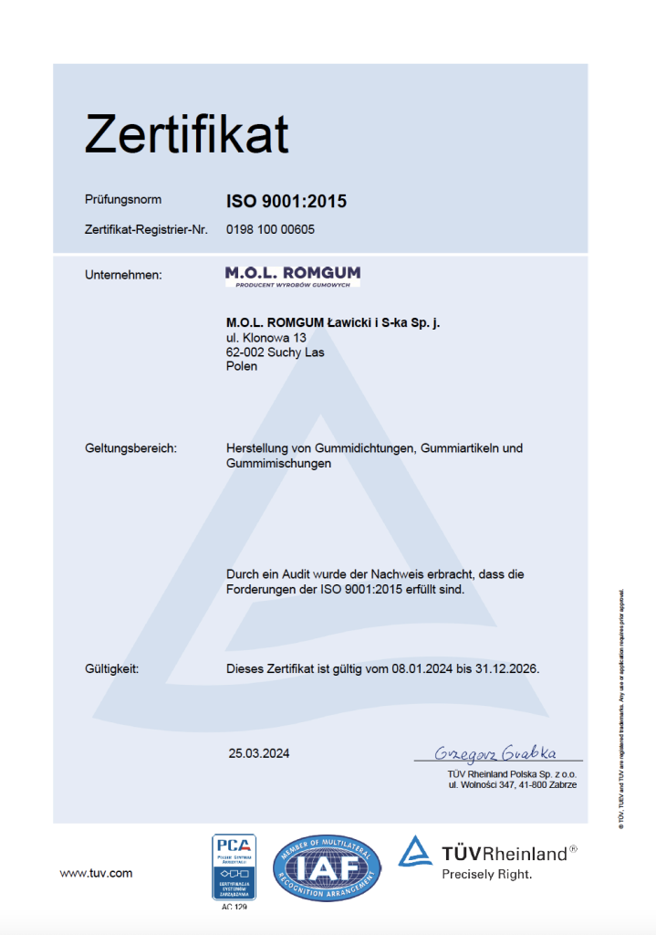 certyfikat niemiecki MOL